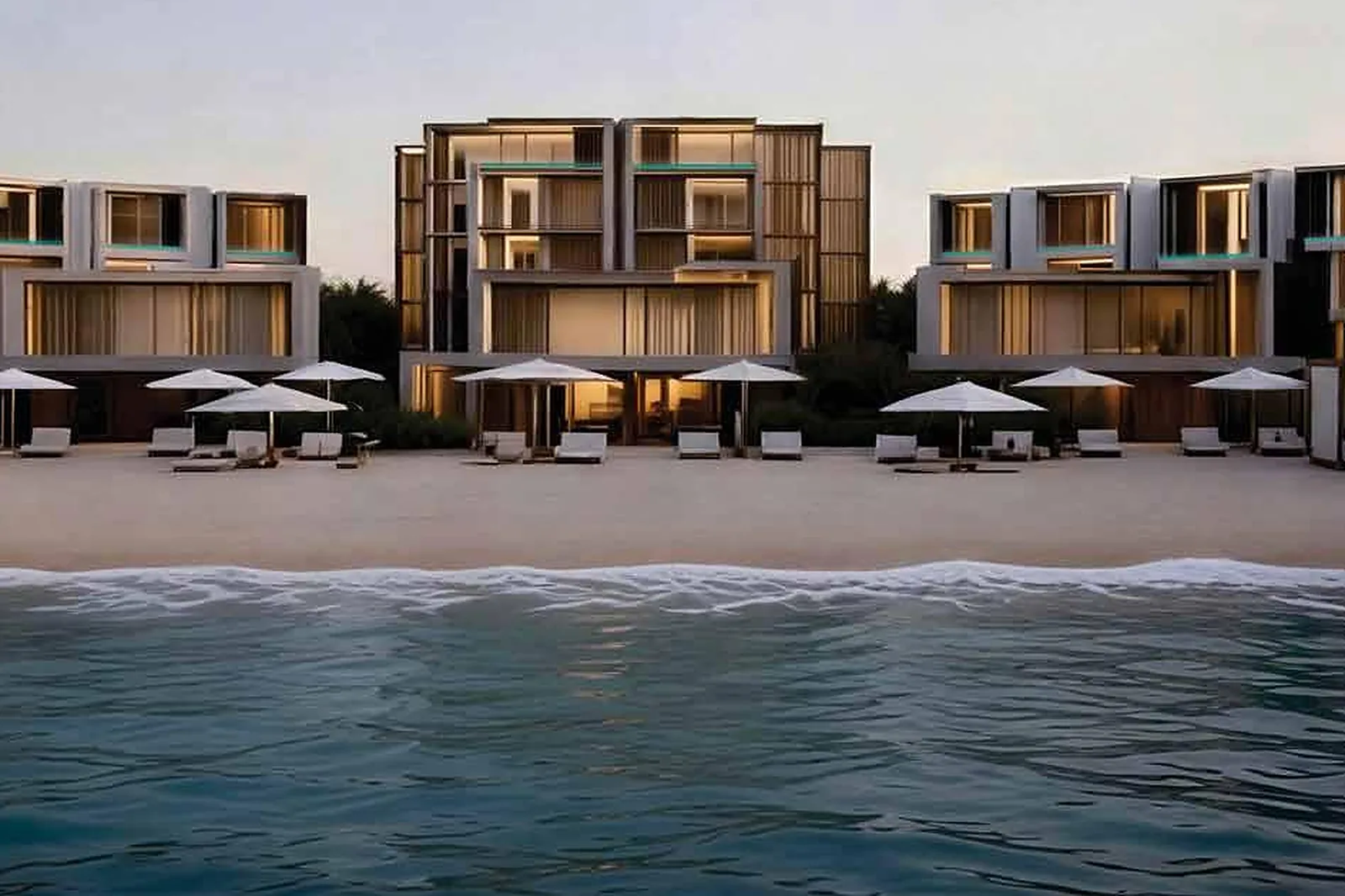 Ομπρέλες και cabanas στην παραλία των κατοίκων
